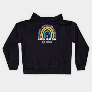 Happy Last Day of School Boho Leopard Rainbow Teachers Gift Kids Hoodie